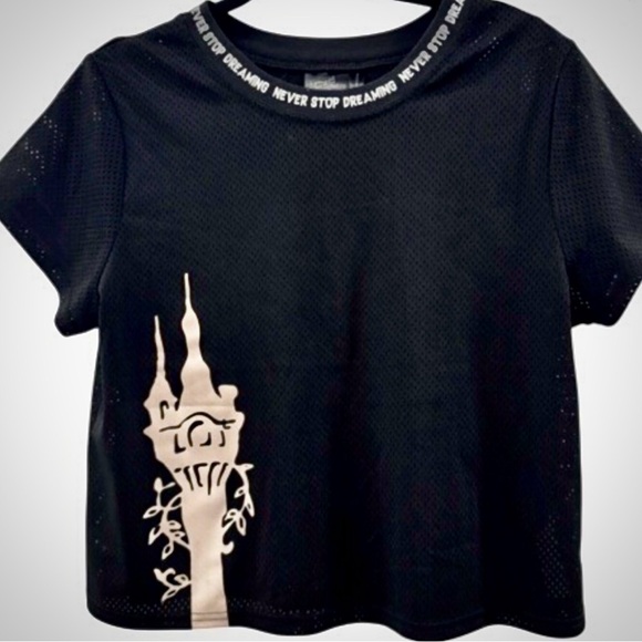 Disney Tops - Disney Boutique Tangled Rapunzel Mesh Athletic Jersey XL Black Cropped